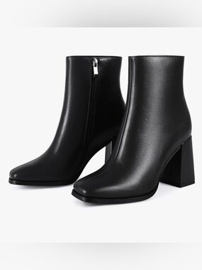 Wetviro Women’s Square Toe Ankle Boots Chunky Block Heel Matte Black 8.5 NWT